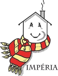 La mascotte IMPÉRIA, une maison souriante avec une écharpe rouge et jaune